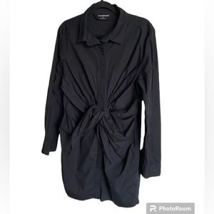 Norma Kamali Tie Waist Cotton Shirt Dress Black Size L